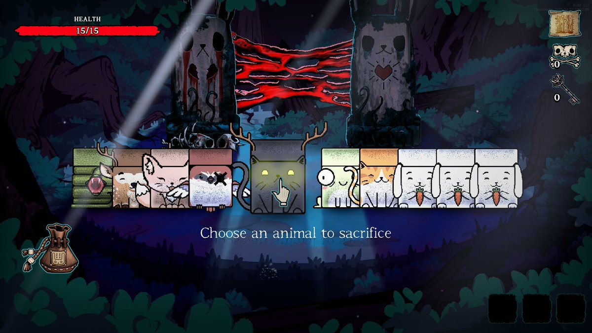 dmitry_minsky's tweet image. Dicewood –
Like a deckbuilder, but with dice-critters.
🦝 Cute creatures
🩸 Grim choices
🎲 Endless combos
🚪 One way out
A fantasy-horror roguelike deckbuilder where adorable forest animals band together to escape the relentless hunter.
**2026**
#pitchyagame