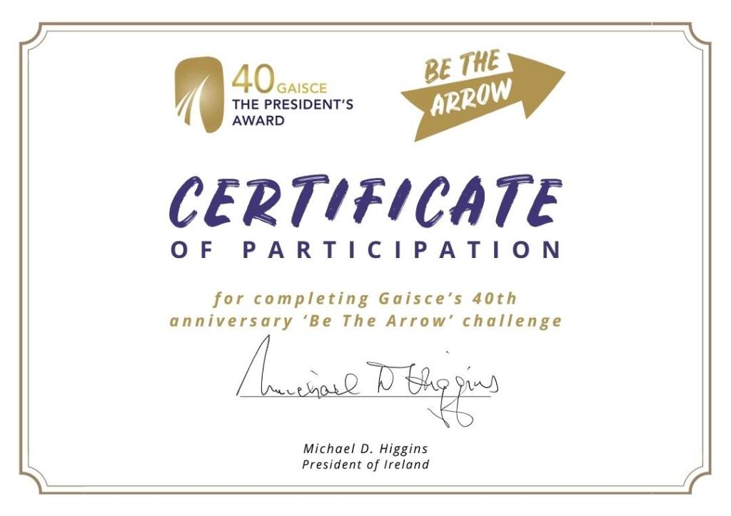 Gaisce Be The Arrow Certificate of Achievement