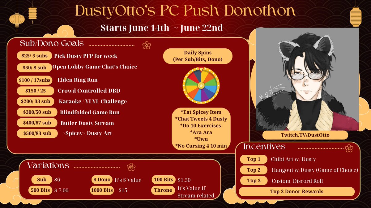 EID MUBARAK, GANG! I'VE COME TO MAKE AN ANNOUNCEMENT 

Starting on the 14th June, I'm doing a DONO/SUBATHON ! Gonna go until June 22nd and will go towards getting the rest of the money needed for a new PC. All details in the image below. GET HYPED !!

#Vtuber #subathon #donathon
