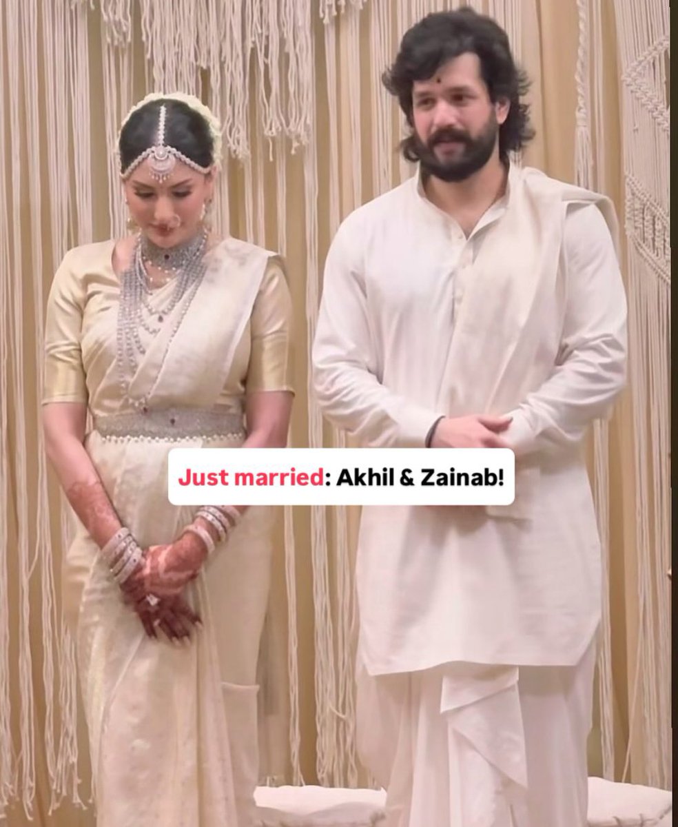 Massmohitt's tweet photo. Telugu Hindu actor Akhil Akkineni married his muslim girlfriend Zainab in a traditional Brahmin ceremony today...!! 

God bless them 🙏 https://t.co/gU3HNYPUKG