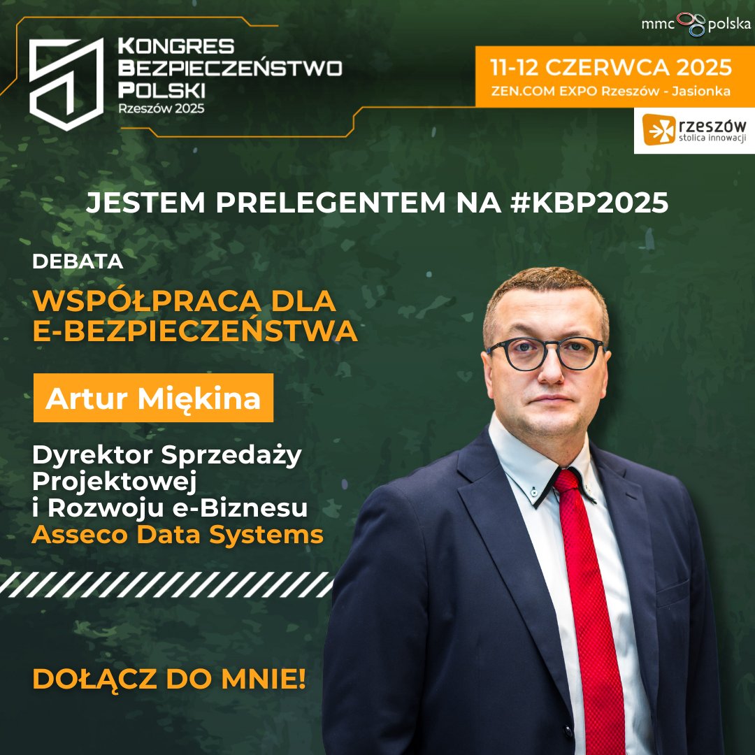 Asseco Data Systems (@assecods) on Twitter photo 🔐Jak skutecznie dbać o e-bezpieczeństwo obywateli?
Już podczas <a href="/totalsecuritypl/">Kongres Bezpieczeństwo Polski</a> w debacie 2+1 wystąpi Dyrektor Sprzedaży Projektowej i Rozwoju e-Biznesu 👨💼<a href="/Artur_Miekina/">Artur Miękina</a>.
#ITmadeinPoland #KongresBezpieczenstwoPolski2025 🔐Jak skutecznie dbać o e-bezpieczeństwo obywateli?
Już podczas <a href="/totalsecuritypl/">Kongres Bezpieczeństwo Polski</a> w debacie 2+1 wystąpi Dyrektor Sprzedaży Projektowej i Rozwoju e-Biznesu 👨💼<a href="/Artur_Miekina/">Artur Miękina</a>.
#ITmadeinPoland #KongresBezpieczenstwoPolski2025