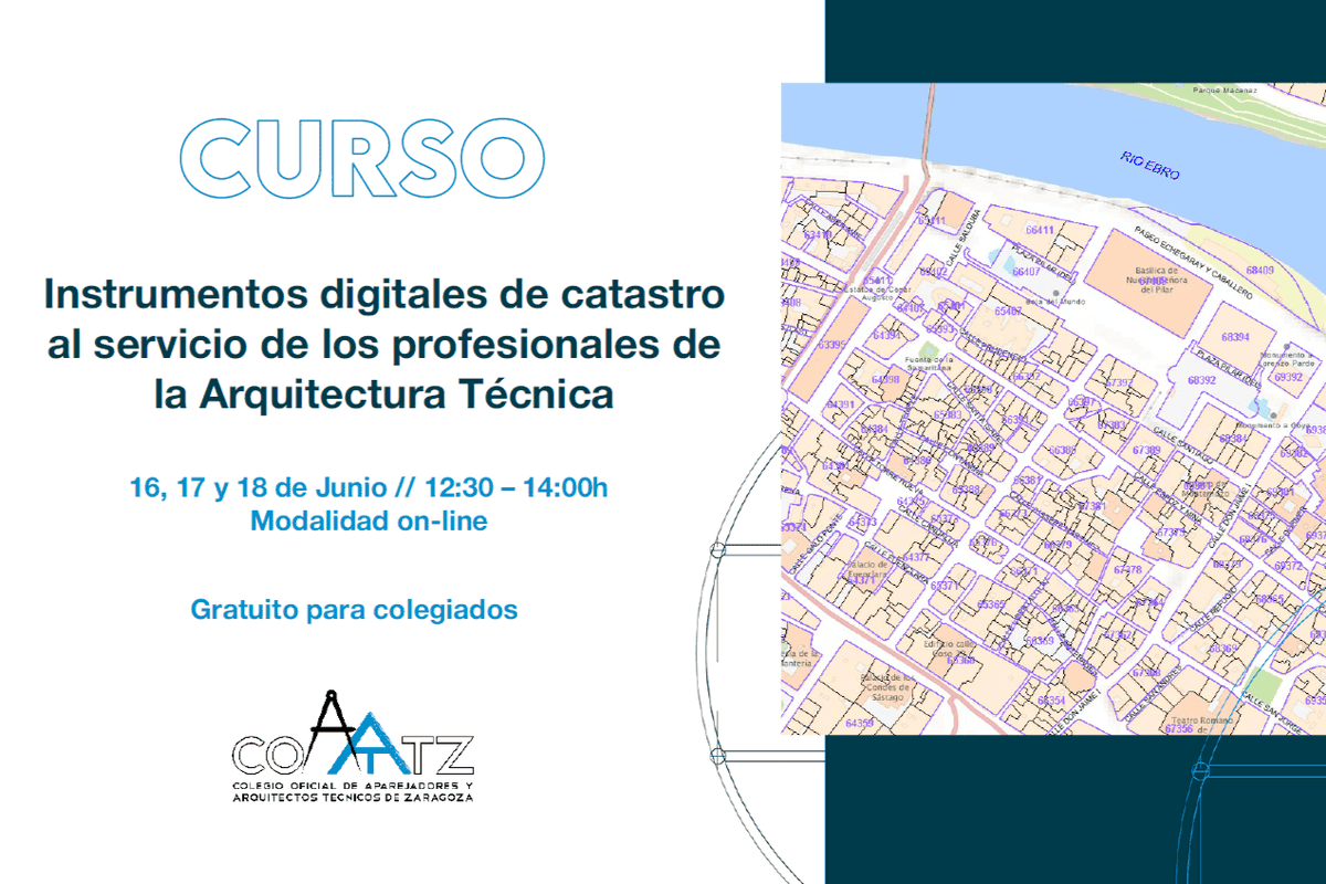 🔵Curso: Instrumentos digitales de catastro al servicio de los profesionales de la Arquitectura Técnica

Accede, interpreta y aplica la información catastral en tu actividad diaria

📆16, 17 y 18 junio
🕐12:30-14h
💻 on-line
👉 Gratuito para colegiados
ℹ️ow.ly/16Aw50W5ofo