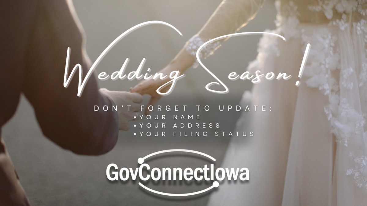 Tying the knot this year? Don’t forget to say “I do” to updating your name, address, and filing status at govconnect.iowa.gov. Keep your info current and start your new chapter off right! #WeddingSeason #GovConnectIowa #VowToUpdate