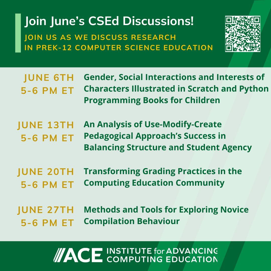Be a part of the dialogue and bridge the gap between research findings and classroom practices with the #CSEd Discussion Group! For more details on each week's topics, visit us at buff.ly/3Ww0Mrs