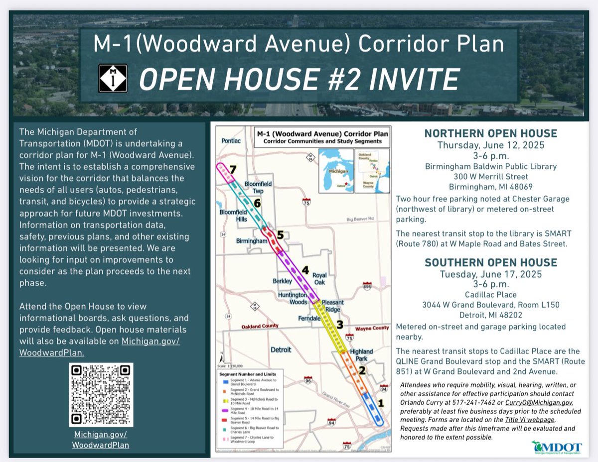 The Royal Oak Acorn ๐ณ (@royaloakacorn) on Twitter photo Woodward Avenue Corridor Plan open house #2 is coming up (June 12 & 17).
Attendees can provide feedback as <a href="/MDOT_MetroDet/">MDOT - Metro Detroit</a> establishes a โcomprehensive visionโ for Woodward from Detroit to Pontiac. Woodward Avenue Corridor Plan open house #2 is coming up (June 12 & 17).
Attendees can provide feedback as <a href="/MDOT_MetroDet/">MDOT - Metro Detroit</a> establishes a โcomprehensive visionโ for Woodward from Detroit to Pontiac.