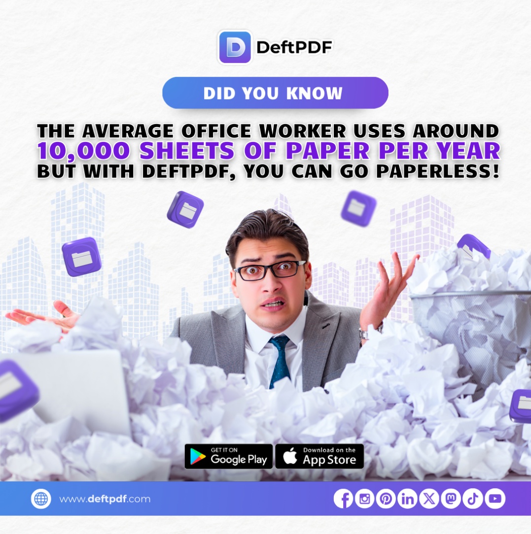 DeftPdf's tweet image. Did you know the average worker uses 10,000 sheets of paper yearly? Go paperless with DeftPDF—edit, convert, and manage files digitally!

Start now: zurl.co/WdiEi

#DeftPDF #PDFTools  #editpdf #pdfconverter