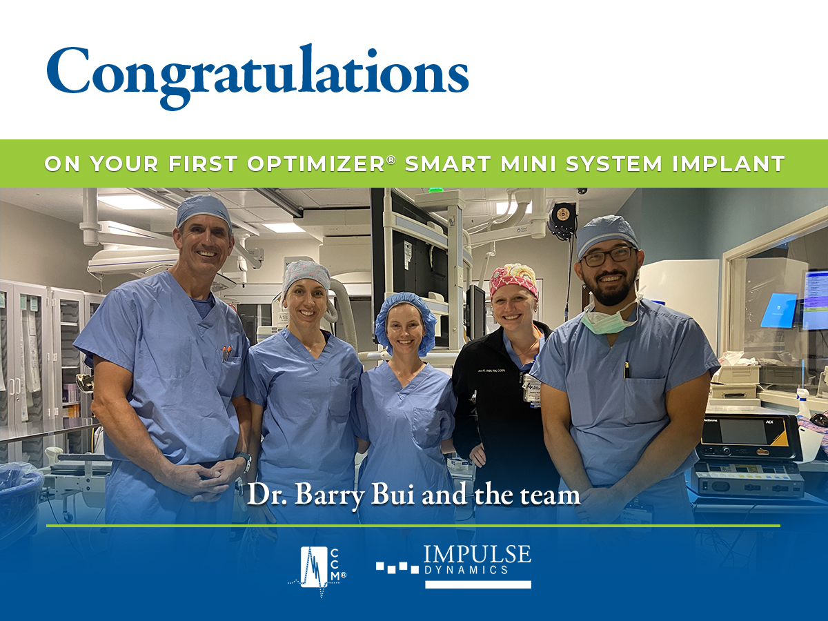 ModulateHF's tweet image. A big congratulations to Dr. Barry Bui and the team at Bon Secours St. Francis Medical Center, in Midlothian VA, on achieving their first implant of the #Optimizer® Smart Mini System. 

#medicaldevices #heartfailure #CCM #epeeps #ImpulseDynamics