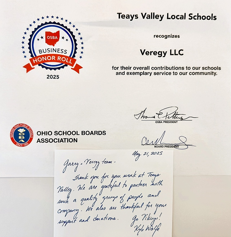 We’re honored to be named to the 2025 OSBA Business Honor Roll by Teays Valley Local Schools! With over a decade of partnership and more than 10 impactful projects, we’re proud to support your commitment to student success. Go Vikings! #OSBABusinessHonorRoll #SupportLocalSchools