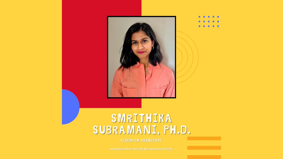 🔉What's A Postdoc? Meet Smrithika Subramani, Ph.D., previously a research associate at the University of Wisconsin–Madison.

View more "What's A Postdoc?" profiles on our website 💡🔗 ow.ly/lbRv50VXpWB // #WhatsAPostdoc #IAmAPostdoc #postdocs #postdoctoralscholars