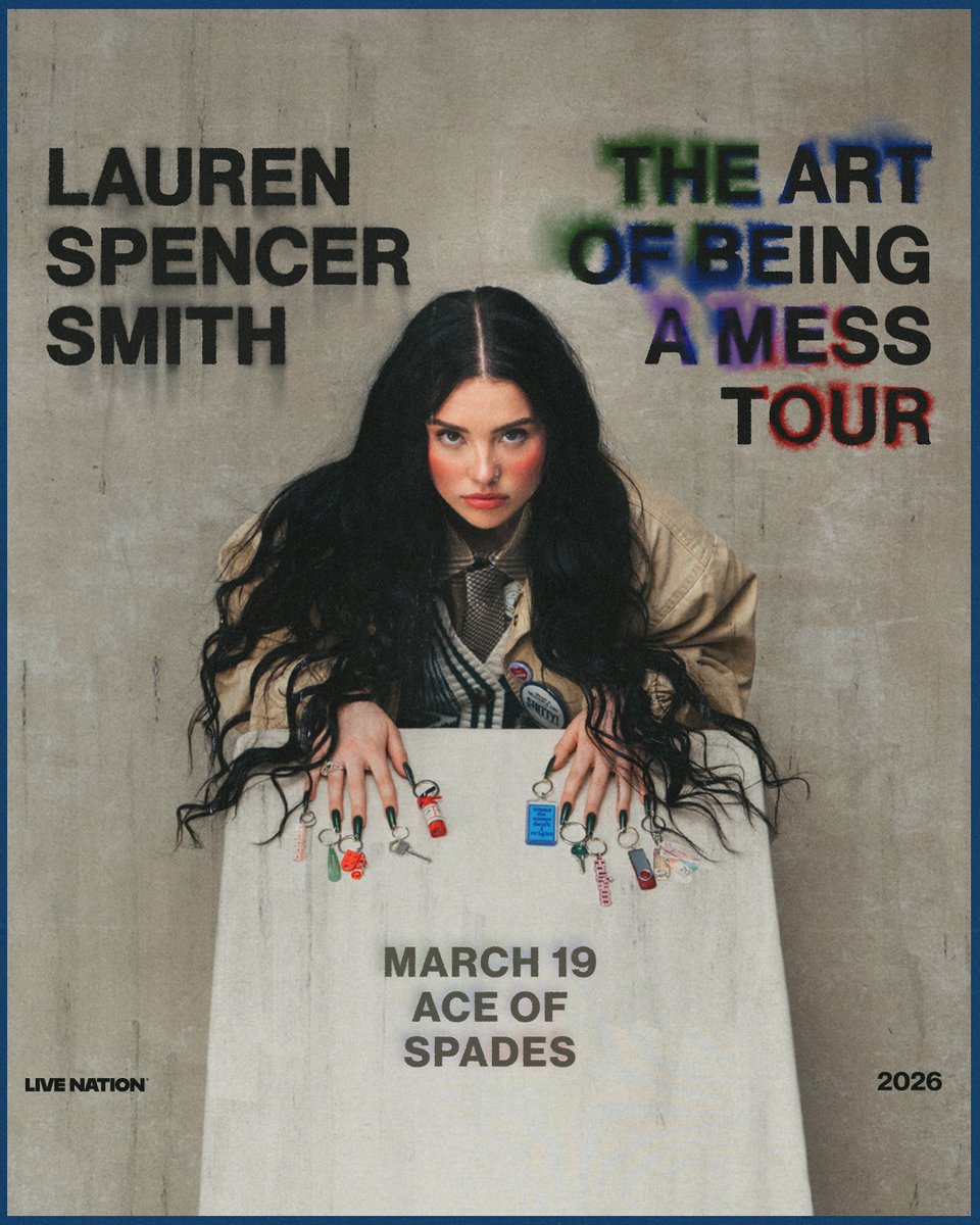 JUST ANNOUNCED! ❤️💙💜💚 Lauren Spencer Smith is coming to Ace of Spades on March 19, 2026 for the Art of Being a Mess Tour! 

♠️ PRESALE: Tuesday, 6/10 @ 10AM 
CODE: TREBLE
♠️ ON SALE: Friday, 6/13 @ 10AM
 
🎟️ 🔗 in bio for tickets!