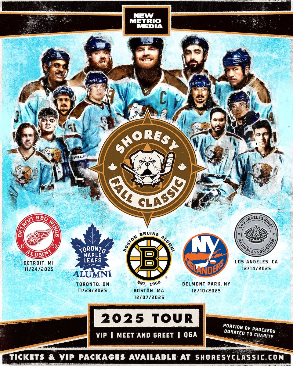 Shoresy (@shoresyhockey) on Twitter photo Tickets are on now sale for the 2025 Shoresy Fall Classic.
Get yours at shoresyclassic.com.
VIP packages include cast meet & greet, tickets to the LA after party and an autographed team photo.
Brought to you by <a href="/newmetricmedia/">New Metric Media</a>. Tickets are on now sale for the 2025 Shoresy Fall Classic.
Get yours at shoresyclassic.com.
VIP packages include cast meet & greet, tickets to the LA after party and an autographed team photo.
Brought to you by <a href="/newmetricmedia/">New Metric Media</a>.