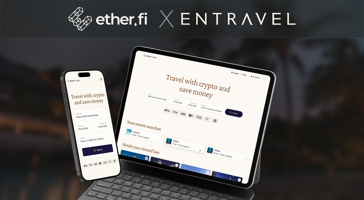 Entravel is partnering with <a href="/ether_fi/">ether.fi</a> to launch Ether.fi Hotels — a new travel platform that brings real-world value to the Ether.fi ecosystem. Starting today, Ether.fi Club members get exclusive access to 1M+ luxury hotels &amp; resorts