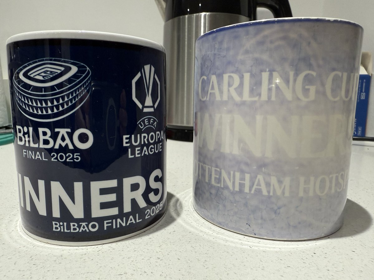 At last I’ve been able to buy another #spurs mug!! One on the right is showing its age after 17 years!  #COYS #UEL #Winners
