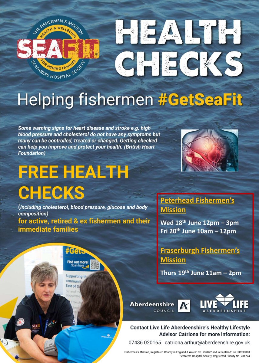 SeaFit® (@fishmishseafit) on Twitter photo Early starts, long hours, rough seas — fishing is tough work. That’s why quayside health checks matter. Quick, free, right where you work Peterhead & Fraserburgh <a href="/thefishmish/">Fishermen's Mission</a> <a href="/seahospital/">Seafarers Hospital Society</a> <a href="/LLAberdeenshire/">Live Life Aberdeenshire</a> Early starts, long hours, rough seas — fishing is tough work. That’s why quayside health checks matter. Quick, free, right where you work Peterhead & Fraserburgh <a href="/thefishmish/">Fishermen's Mission</a> <a href="/seahospital/">Seafarers Hospital Society</a> <a href="/LLAberdeenshire/">Live Life Aberdeenshire</a>