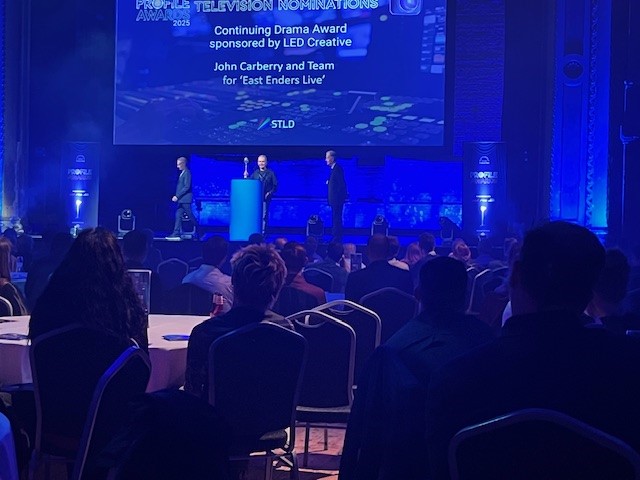 Delighted to announce our Lighting Team won last night at the Profile Awards for EastEnders 40th anniversary. Geoff Ward &amp; Paul McLoughlin (Operations Managers) along with our Head of Lighting John Carberry. Well Done to all the teams involved. #EastEnders