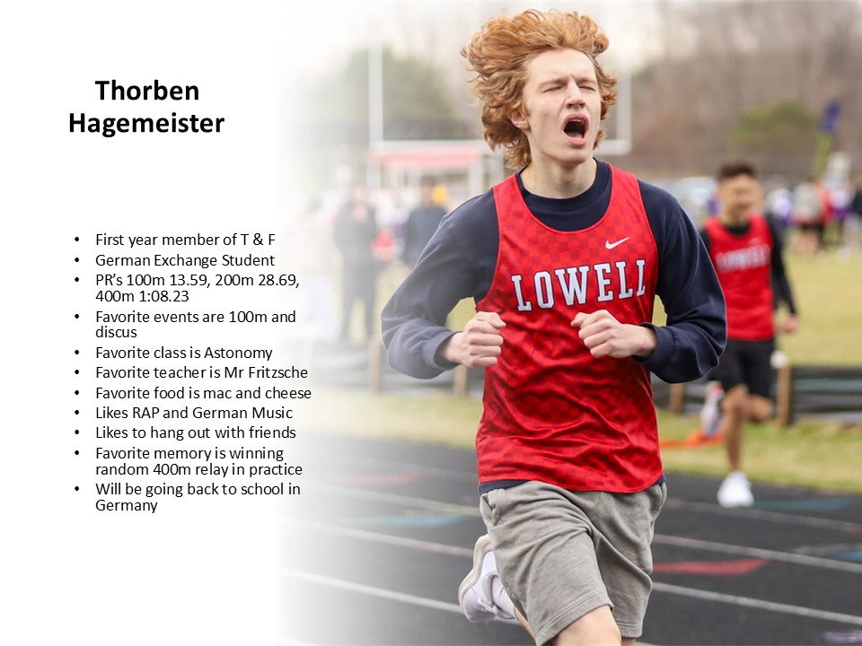 Today we recognize Thorben Hagemeister a first year member of the track team and the only German citizen.  Thorben is completing his year as an exchange student and will be heading back home.  Thanks for joining and bringing your smile to practice everyday.  #iownit #bedifferent