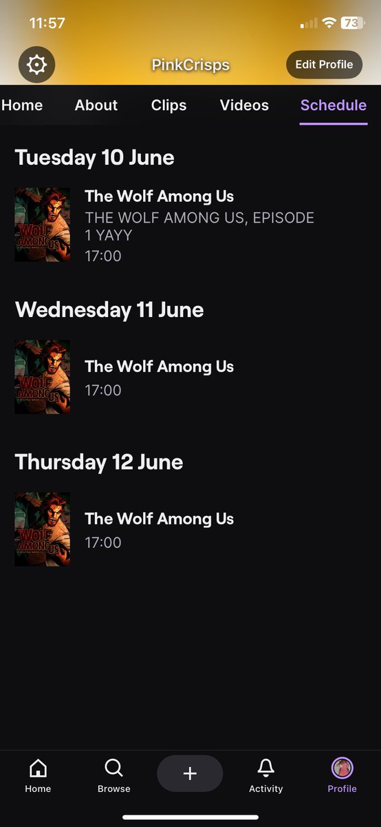 PinkCrisps's tweet photo. NEXT WEEKS SCHEDULE 5PM BST
#twitch #twitchstreamer #twitchtv #thewolfamongus #telltale https://t.co/NomfKqkCNW