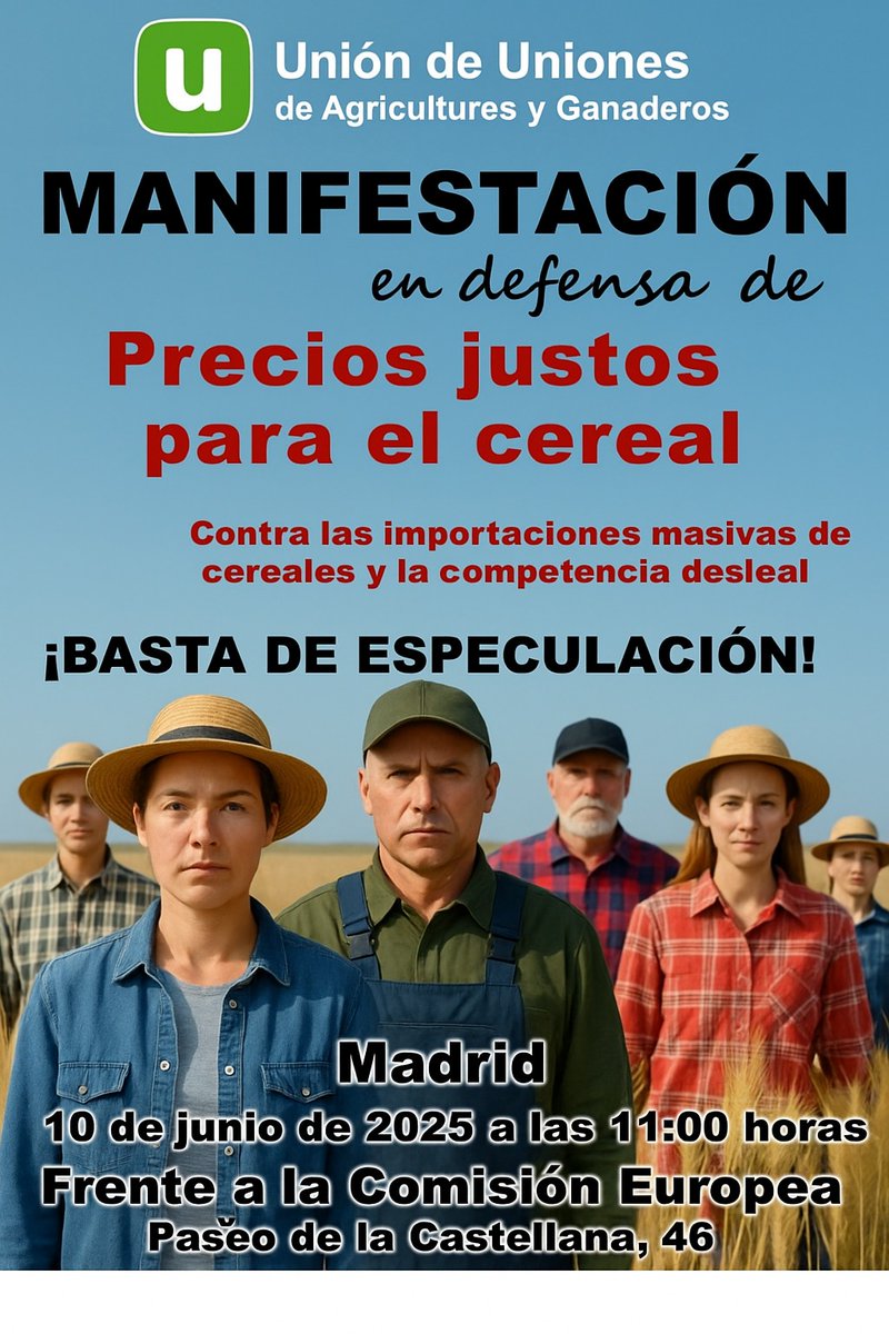 UniondeUniones's tweet photo. Nos vemos el martes 10 de junio frente a la Comisión Europea para denunciar la situación de ruina de nuestros #cerealistas y repartir pan 💪🧑🌾👨🌾👩🌾🥖 https://t.co/LemvmZhgXx