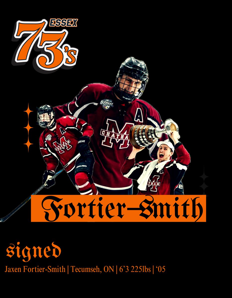 The Essex 73’s are thrilled to welcome Jaxen Fortier-Smith for the 2025-26 season!
Fortier-Smith is fresh off winning the 2025 Sutherland Cup Championship as an assistant captain with the Chatham Maroons. Jaxen will be a welcome edition to the 73’s blueline!