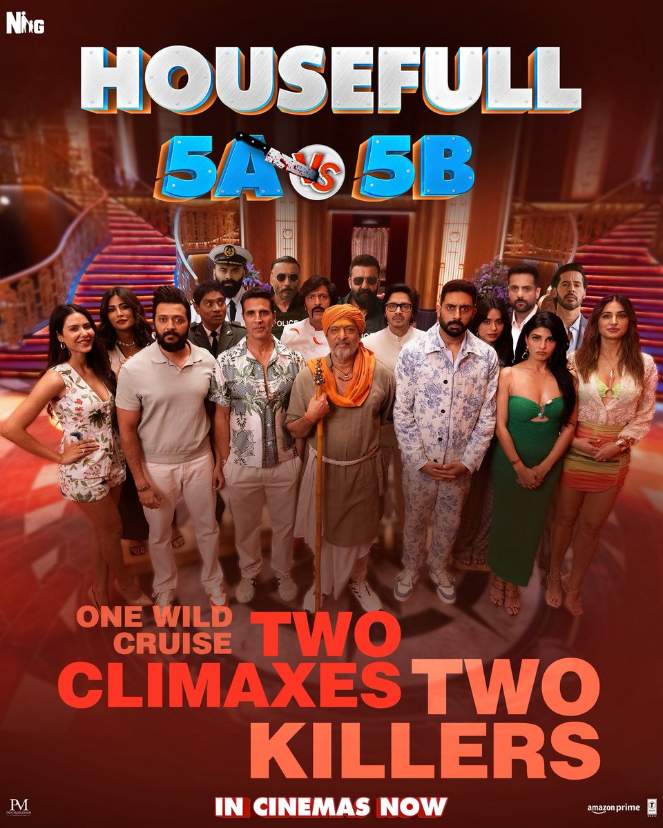Same cruise, different chaos.
Two versions. Two killers. One mad ride. 

#Housefull5 In Cinemas NOW!! 
Book your tickets today! 🎟️   

link.district.in/DSTRKT/phousef… 

bookmy.show/Housefull5 

#SajidNadiadwala’s #Housefull5
Directed by <a href="/Tarunmansukhani/">Tarun Mansukhani</a> 

#ManikandanVelayutham