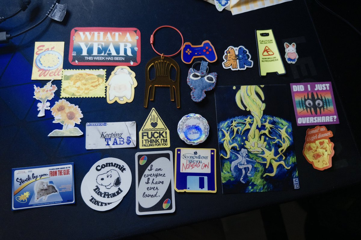 7 stickers from the bottom left came from @/hereinthereafter from ig and the yellow ones in the top right (aside the flowers) are from <a href="/sznseth/">seth ☀️</a>. Again idk where the others are from :((