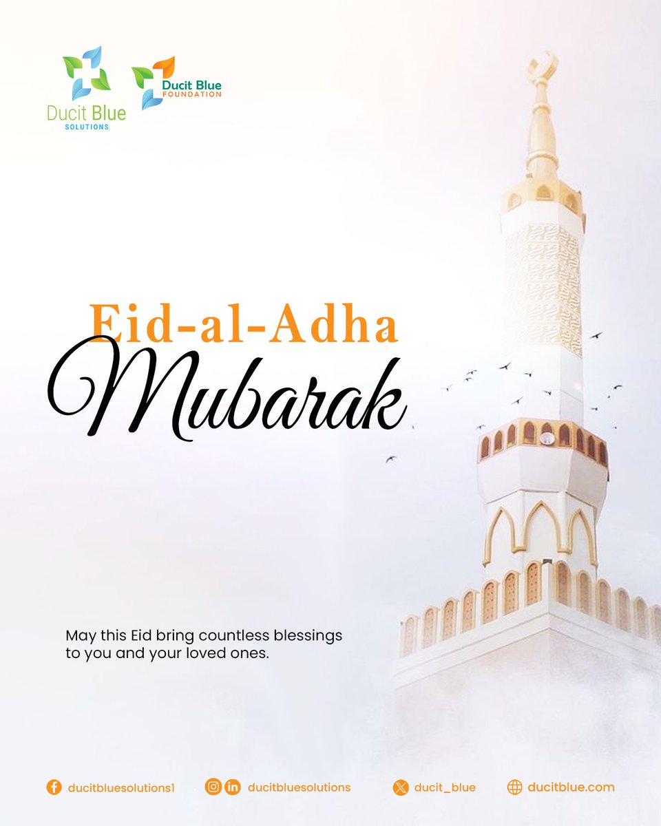 Eid Mubarak! 🌙✨

As we celebrate Eid al-Adha, we are reminded of the values of sacrifice and compassion that this season embodies.

May this day bring you and your loved ones peace, joy, and good health. Wishing you a blessed and joyful Eid.

#DucitBlue #HealthcareInnovations