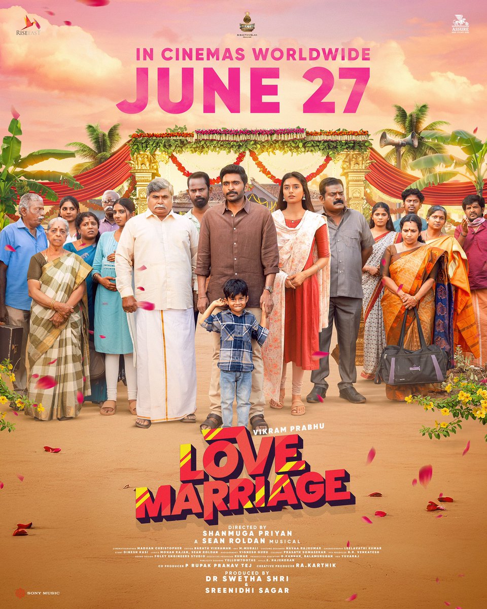 Sushmitha Bhat (@sush_bhat94) on Twitter photo #LoveMarriage releasing in theatres on JUNE 27th!
Directed <a href="/Director_Priyan/">shanmuga priyan</a>
<a href="/RSeanRoldan/">Sean Roldan</a> musical
<a href="/iamVikramPrabhu/">Vikram Prabhu</a> <a href="/Meenakshidine0/">Meenakshi Dinesh</a> <a href="/thilak_ramesh/">Ramesh Thilak</a> <a href="/barathvikraman/">Barath Vikraman</a>
<a href="/madhandop/">Madhan Christopher</a>
<a href="/Lyricist_Mohan/">mohanrajan Lyricist</a>
<a href="/Rakarthik_dir/">Ra.Karthik</a>
<a href="/AssureFilms/">Assure Films</a> <a href="/riseeastcre/">Rise East Entertainment</a>
<a href="/SonyMusicSouth/">Sony Music South India</a> <a href="/SakthiFilmFctry/">Sakthi Film Factory</a> <a href="/proyuvraaj/">Yuvraaj</a> #LoveMarriage releasing in theatres on JUNE 27th!
Directed <a href="/Director_Priyan/">shanmuga priyan</a>
<a href="/RSeanRoldan/">Sean Roldan</a> musical
<a href="/iamVikramPrabhu/">Vikram Prabhu</a> <a href="/Meenakshidine0/">Meenakshi Dinesh</a> <a href="/thilak_ramesh/">Ramesh Thilak</a> <a href="/barathvikraman/">Barath Vikraman</a>
<a href="/madhandop/">Madhan Christopher</a>
<a href="/Lyricist_Mohan/">mohanrajan Lyricist</a>
<a href="/Rakarthik_dir/">Ra.Karthik</a>
<a href="/AssureFilms/">Assure Films</a> <a href="/riseeastcre/">Rise East Entertainment</a>
<a href="/SonyMusicSouth/">Sony Music South India</a> <a href="/SakthiFilmFctry/">Sakthi Film Factory</a> <a href="/proyuvraaj/">Yuvraaj</a>