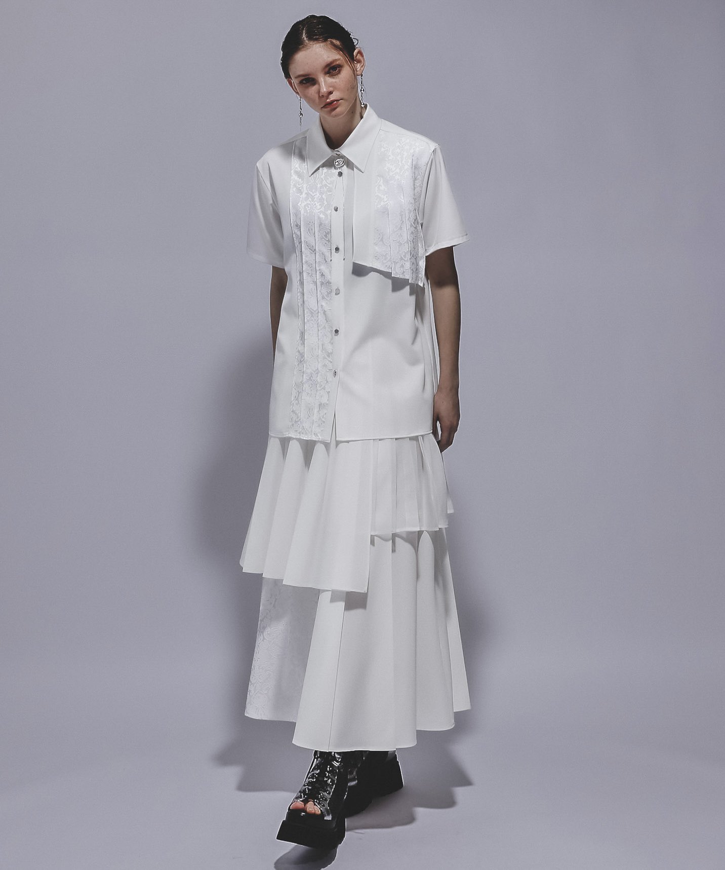 HARE ハレ アシメミックスプリーツスカート グレー