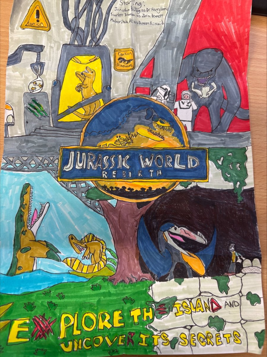 An amazing Year 8 entry for the SKY competition:  ‘Design a poster for the launch of the new Jurassic Park film’ Excellent work!