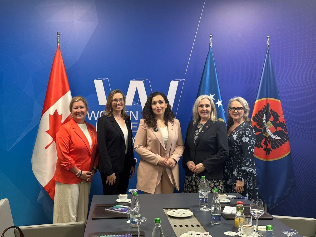 Quel plaisir de rencontrer Présidente @vjosaosmaniPRKS en marge du #WPSRKS2025! 
Forte participation 🇨🇦 cette année encore. 
Fier soutien du 🇨🇦 aux côtés du 🇽🇰 pour faire progresser l'#ÉgalitéDesGenres et le #WPS.