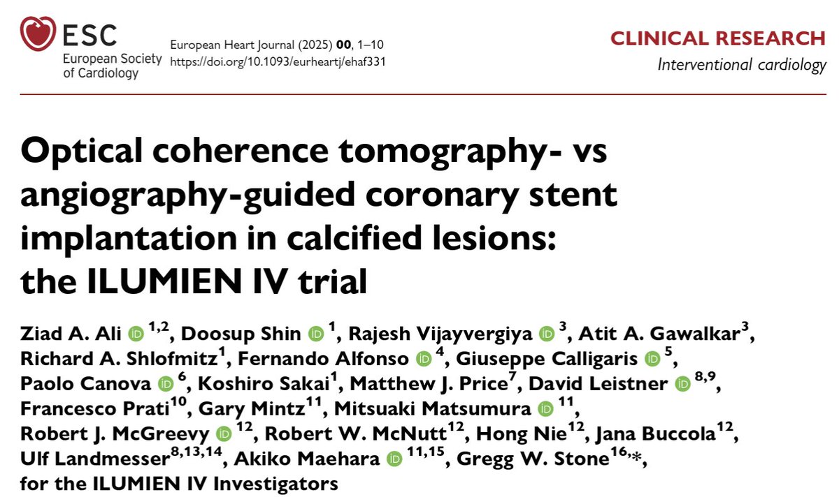 GreggWStone's tweet image. Our publication in EHJ: In ILUMIEN IV, &gt;50% of lesions were mod/sev calcified. OCT-guided PCI in calcified lesions reduced 2-yr rate of TVF and serious MACE - one of the best uses for OCT guidance! Free access link: academic.oup.com/eurheartj/adva…
