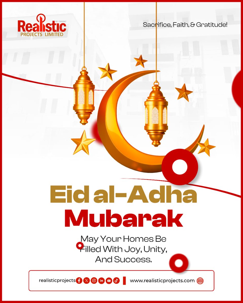 Realisticproj's tweet image. Eid Mubarak from all of us at #RealisticProjects! 🌙
May your Eid be filled with peace, unity, and success.
Let’s continue to build strong homes and stronger communities together. 💫
#EidAlAdha2025 #NaijaBuilders #LagosConstruction #BuildWithPurpose #NigeriaBusiness #TrendingNow
