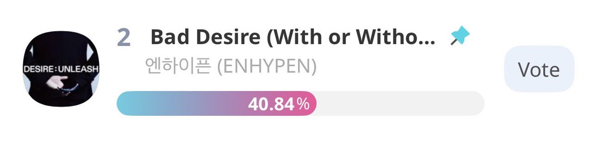 'Bad Desire (With or Without You)' is nominated on Show Champion's Pre-voting (Idol Champ app)!

🗳: promo-web.idolchamp.com/app_proxy.html… 

Voting ends on Monday (June 9), 3PM KST.

📢 ENGENEs! Early predictions show that we have to win with a huge gap! Make sure to cast your votes and use