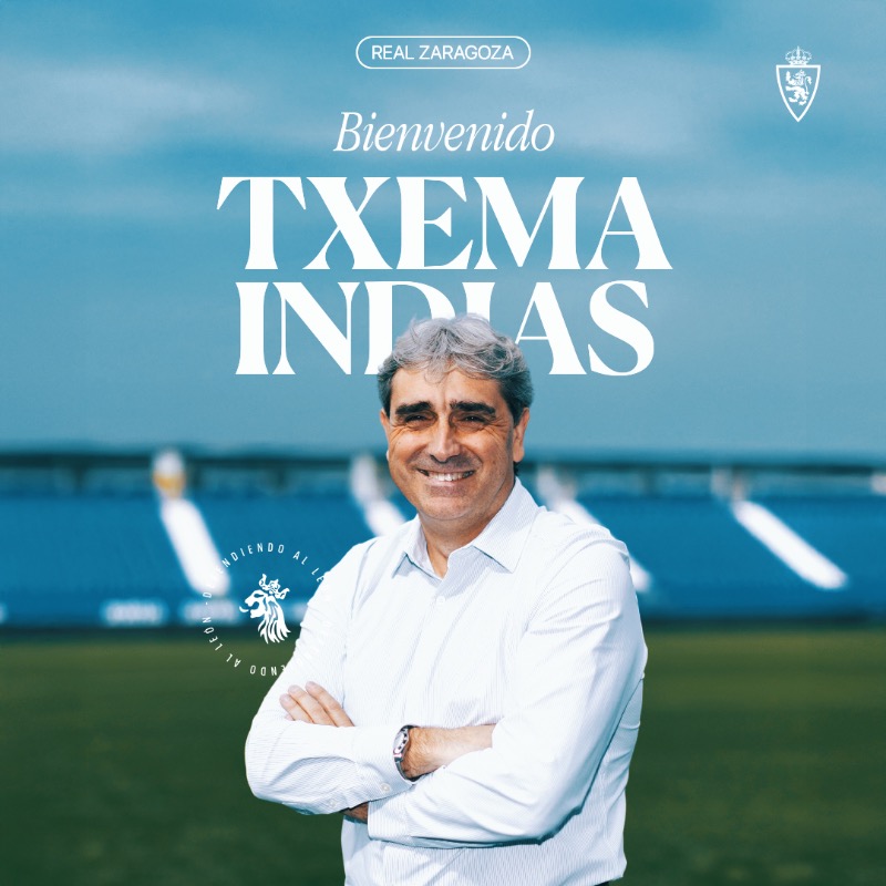 RealZaragoza's tweet photo. 🆕 𝑻𝑿𝑬𝑴𝑨 𝑰𝑵𝑫𝑰𝑨𝑺, nuevo director deportivo del Real Zaragoza 

✍️ El donostiarra firma para las próximas dos temporadas 

💙 Bienvenido a tu nueva casa, Txema 🤍