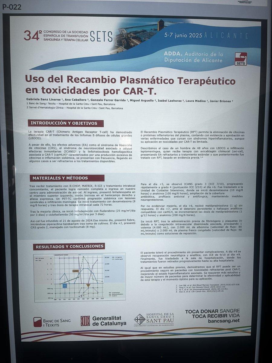 ¿Qué opciones no farmacológicas hay en caso de refractariedad a las terapias para CRS/ICANS?. La RPT es una terapia que permite eliminar citocinas de forma aguda.
<a href="/hematosantpau/">Hematología SantPau</a> <a href="/HospitalSantPau/">Sant Pau - Campus Salut Barcelona</a> #SETS2025 <a href="/bancsangsantpau/">Banc de Sang Sant Pau</a>