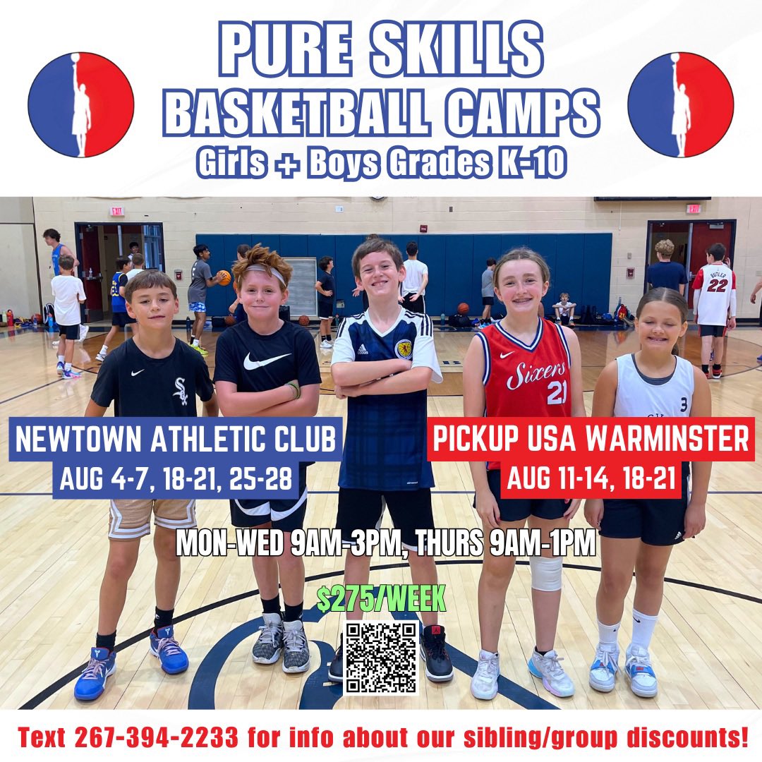 🚨 REGISTER NOW 🚨 

The best basketball camp in Bucks County! 🏀 

We are beginning to fill up so don’t wait!

CAMP WEBSITE:
pureskillshoops.wixsite.com/pureskills/cam…

REGISTER:
forms.gle/ctKEKevLadxooc…