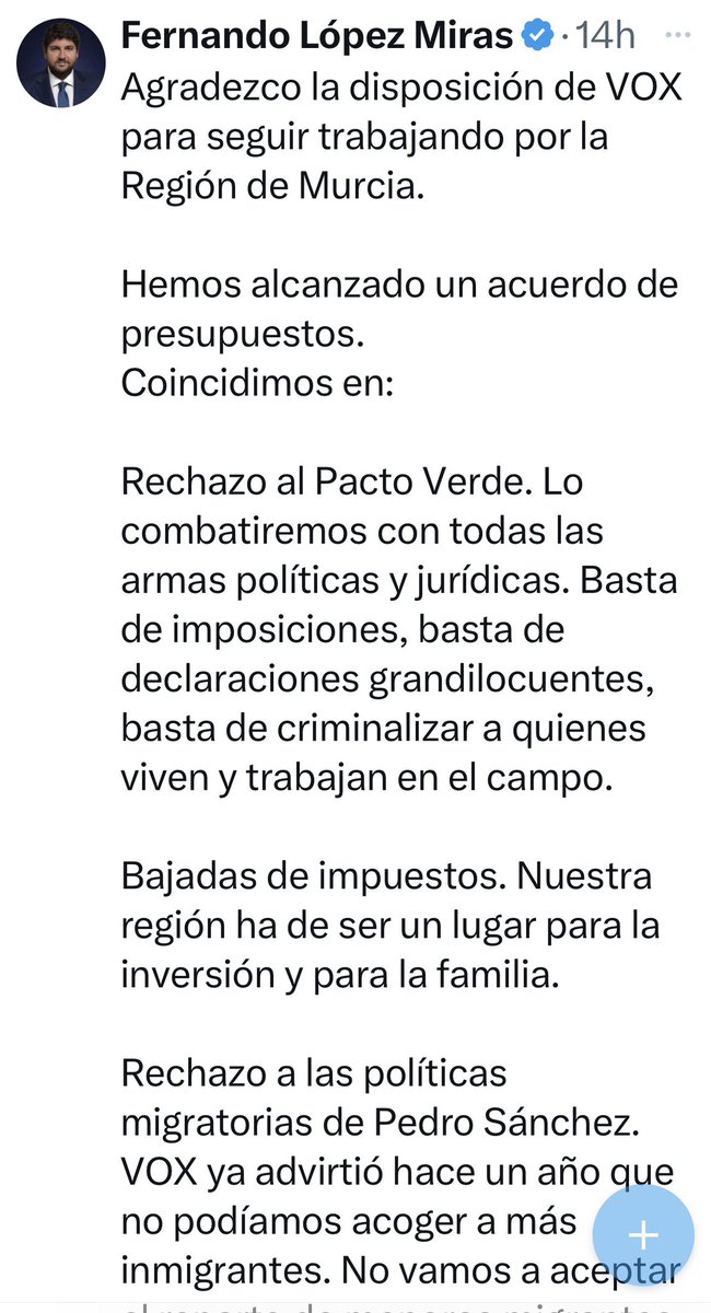Hasta ahora sólo habían llegado a vicepresidencias. Ahora V0X ya tiene un Presidente de Comunidad Autónoma. 
#RegionDeMurcia
