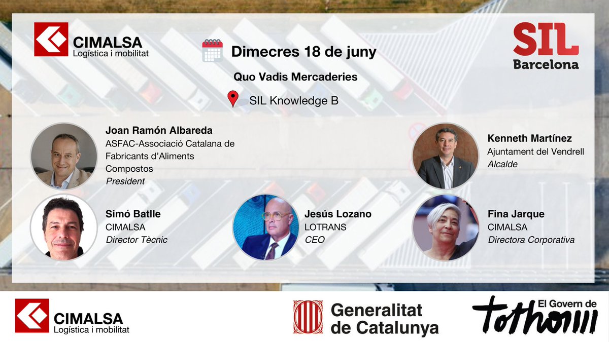 🚆 El futur de les terminals de Catalunya: una mirada estratègica des del territori.

Amb:
🗣️Joan Ramón Albareda , d’<a href="/ASFAC3/">ASFAC</a>
🗣️<a href="/BatlleSimo/">Simón Batlle Blanco</a>, de #CIMALSA
🗣️Jesus Lozano, de Lotrans
🗣️Kenneth Martínez, alcalde d'<a href="/elvendrell_cat/">Ajuntament del Vendrell</a>
🗣️Modera: <a href="/FinaJarque/">Fina Jarque</a>, de #CIMALSA

🙌 T’hi esperem!