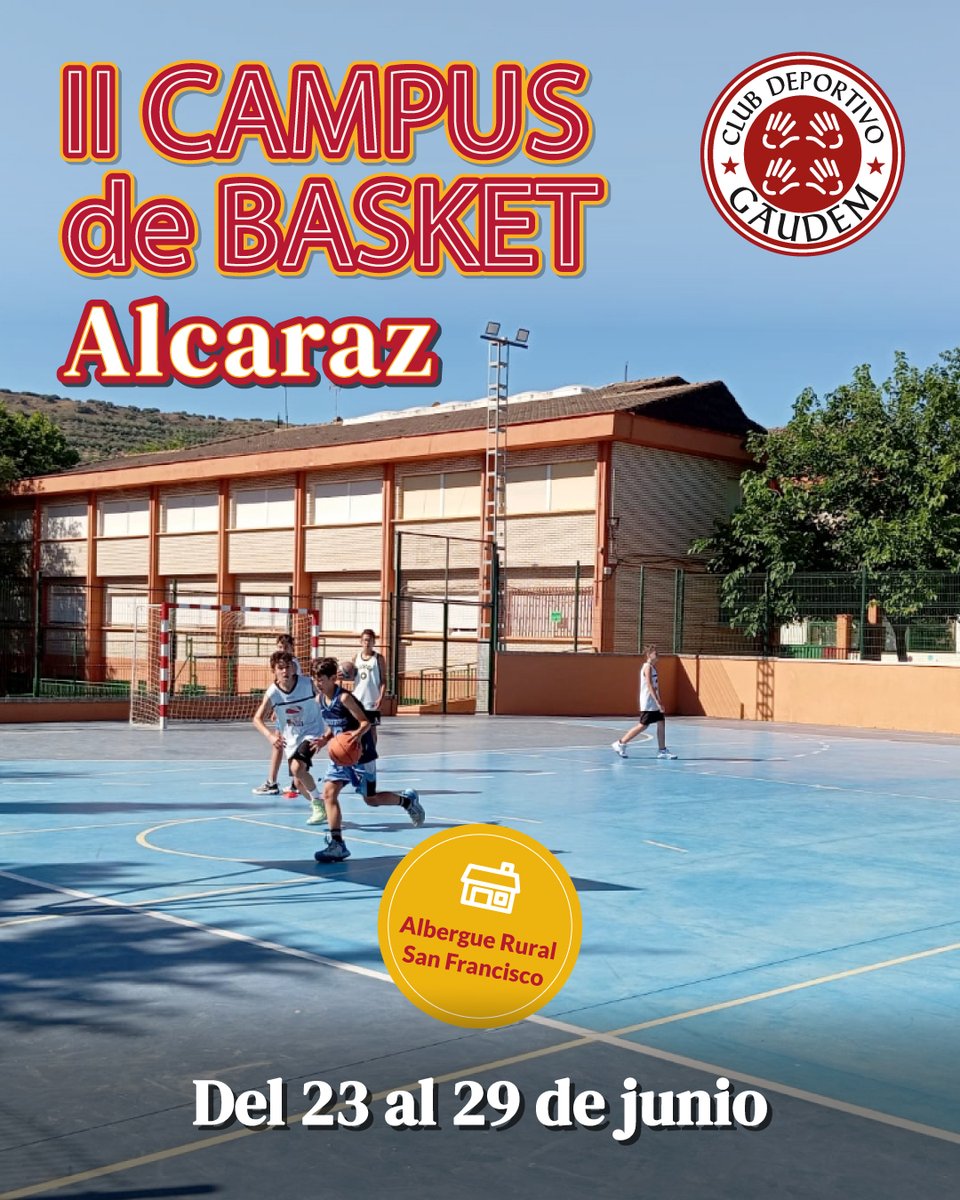 ColegioGaudem's tweet photo. 🏕️¡Vuelve el Campus de Basket Gaudem en Alcaraz!
Para estudiantes de 3º Primaria a 4º ESO.
🎽 Equipación de regalo
🎓 Entrenadores titulados
☀️ Piscina + naturaleza

📲 Info: https://t.co/NNUqmyfn0r

#Colegio #Gaudem > #UnProyectoSingular en #Madrid #Barajas https://t.co/9nu1ljMbw2