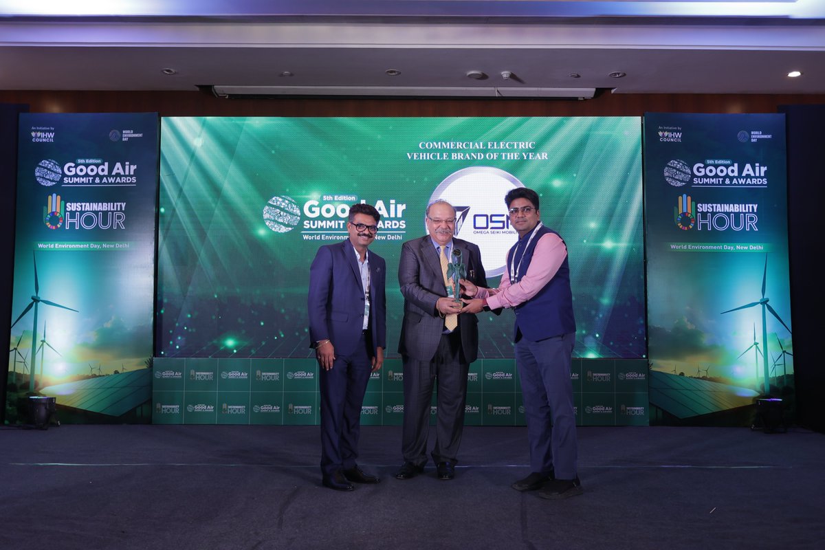 IHWCouncil's tweet image. We extend our heartfelt congratulations to Omega Seiki Mobility for being honored as Commercial Electric Vehicle Brand of the Year (Silver) at the 5th Edition of the Good Air Summit &amp;amp; Awards.

Revolutionizing logistics with robust, made-in-India electric vehicles.

#CommercialEV