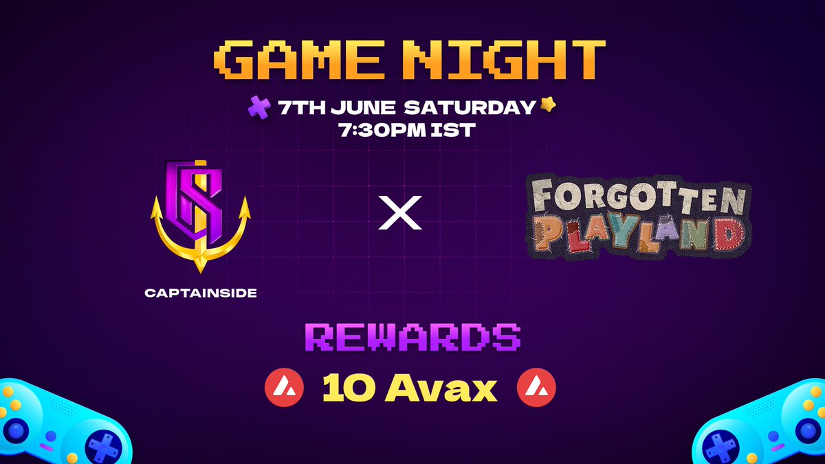 Captain Side (@captainside1) on Twitter photo Weโre BACK with more fun!
Yโall LOVED <a href="/ForgotPlayland/">Forgotten Playland</a> , so weโre bringing it again! ๐ฎ๐
๐๏ธ 7th June 2025, 14:00 UTC / 19:30 IST
๐ฐ 10 $AVAX prize pool
๐ Full schedule & reminders: discord.gg/vdRN7DbZBu?eveโฆ
๐ฅ Game Night powered by <a href="/avax/">Avalanche๐บ</a>
๐ Download & get ready: Weโre BACK with more fun!
Yโall LOVED <a href="/ForgotPlayland/">Forgotten Playland</a> , so weโre bringing it again! ๐ฎ๐
๐๏ธ 7th June 2025, 14:00 UTC / 19:30 IST
๐ฐ 10 $AVAX prize pool
๐ Full schedule & reminders: discord.gg/vdRN7DbZBu?eveโฆ
๐ฅ Game Night powered by <a href="/avax/">Avalanche๐บ</a>
๐ Download & get ready: