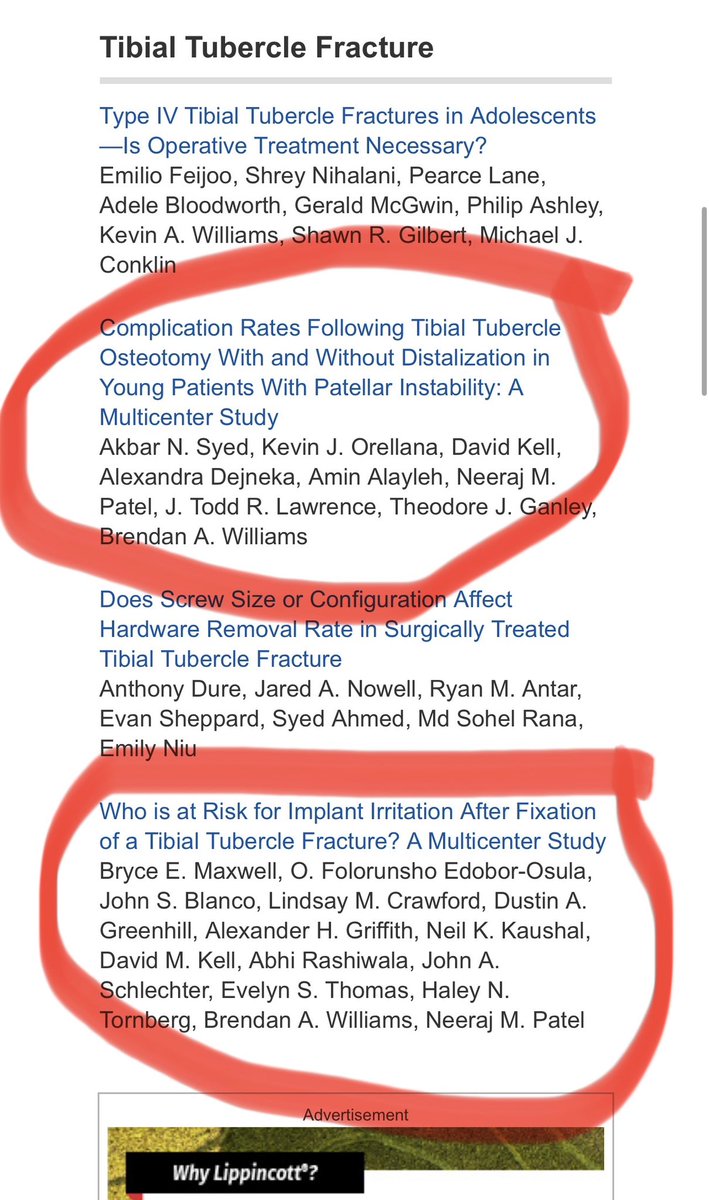 Neeraj Patel, MD, MPH, MBS (@neerajmpatel) on Twitter photo Guess tibial tubercles are a hot topic these days 😂
Who is at risk for implant irritation? 👉
journals.lww.com/pedorthopaedic…
Shoutout to my TITUS group co-investigators for leading the way! Much more to come.
<a href="/POSNA_org/">POSNA</a> <a href="/prism_society/">PRiSM Society</a> <a href="/choporthoresrch/">CHOP Ortho Research</a> <a href="/LurieOrtho/">Lurie Children’s Orthopedics & Sports Medicine</a> Guess tibial tubercles are a hot topic these days 😂
Who is at risk for implant irritation? 👉
journals.lww.com/pedorthopaedic…
Shoutout to my TITUS group co-investigators for leading the way! Much more to come.
<a href="/POSNA_org/">POSNA</a> <a href="/prism_society/">PRiSM Society</a> <a href="/choporthoresrch/">CHOP Ortho Research</a> <a href="/LurieOrtho/">Lurie Children’s Orthopedics & Sports Medicine</a>