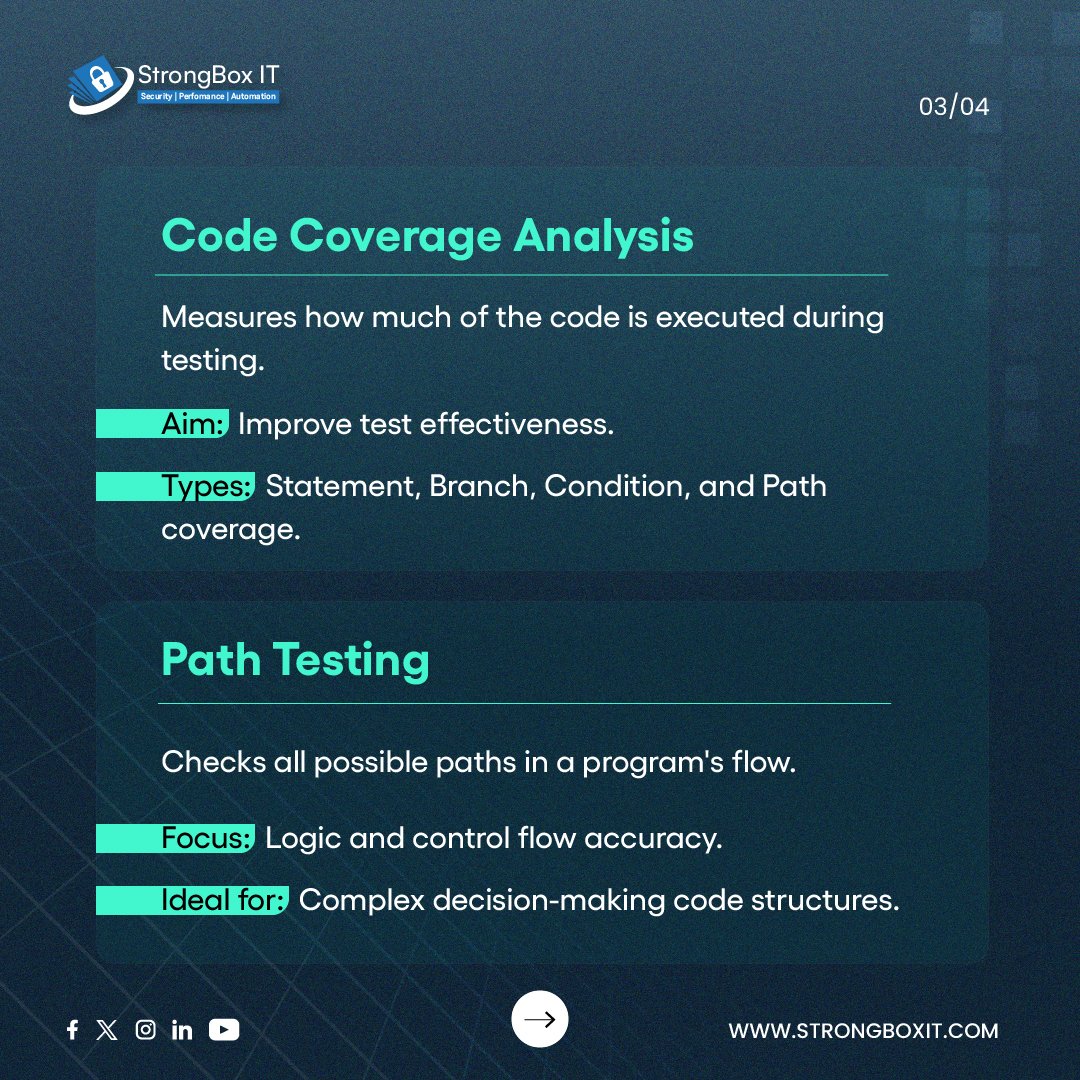 strongboxit's tweet image. White Box Testing isn’t just one type It covers a range of testing types that examine the inner workings of code — structure, logic, and flow.

This post breaks down the types used to ensure clean, reliable, and secure software.

strongboxit.com

#WhiteBoxTesting
