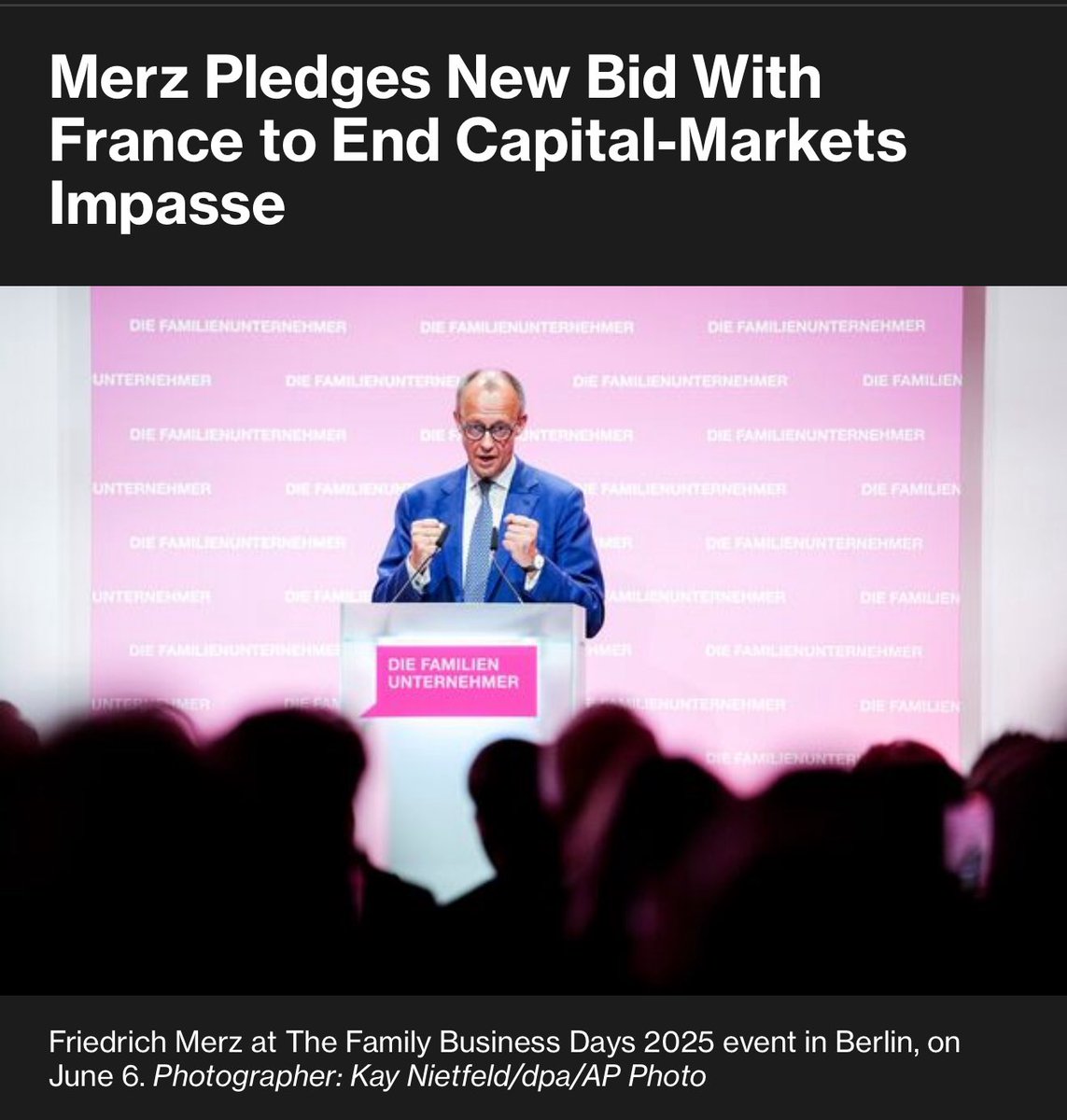 eu/acc (@euacchq) on Twitter photo Looks like the Capital Markets Union is getting momentum
Great to see <a href="/bundeskanzler/">Bundeskanzler Friedrich Merz</a> Merz want to waive Germany’s historical veto against creating the CMU.
This will allow to have large scale 🇪🇺 IPO & European stock exchanges Looks like the Capital Markets Union is getting momentum
Great to see <a href="/bundeskanzler/">Bundeskanzler Friedrich Merz</a> Merz want to waive Germany’s historical veto against creating the CMU.
This will allow to have large scale 🇪🇺 IPO & European stock exchanges