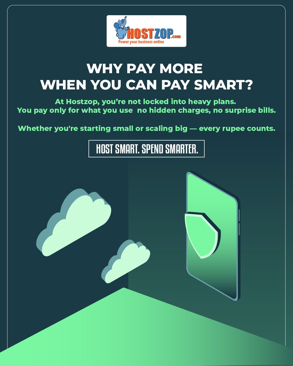 Hostzop's tweet image. 💸 Why Pay More, When You Can Pay Smart?
With Hostzop, you&apos;re in control — only pay for what you use.
✅ No heavy plans. No hidden fees. Just smart hosting.
💻 Host Smart. Spend Smarter.
#SmartHosting #SaveMore #ScaleSmart #Hostzop #WebHostingIndia