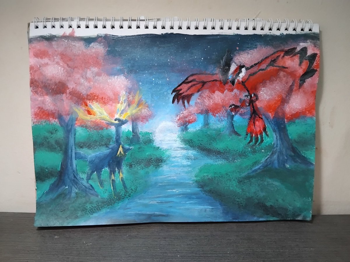 Homework_sis's tweet image. Here&apos;s a digital painting of Xerneas and Yvetal, along with its physical painting! Hope you like it!:) #pokemonfanart #artmoots