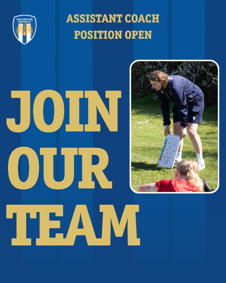 We're hiring! 📝

We are seeking an Assistant Coach to join our dynamic team. If you're passionate about women's football and ready to make a difference, apply now!

🔗Apply here: careers.cu-fc.com/jobs/colcheste…
#ColU | #WeAreUnited | #CUWFC