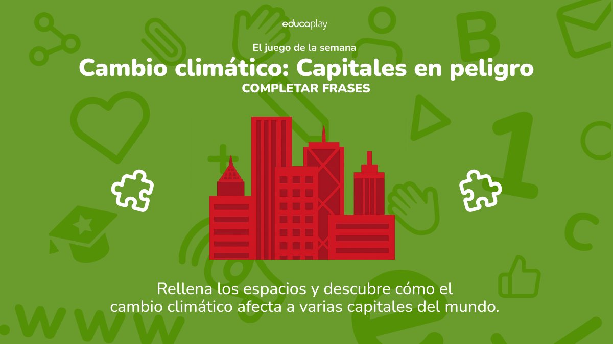 EDUCAPLAY's tweet photo. 🎮 El juego de la semana 🎮

🔥 Calor extremo
🌊 Inundaciones
🏜️ Escasez de agua

Rellena los huecos y descubre los peligros que el cambio climático supone para varias capitales mundiales.

👉 https://t.co/z9XA9hqJer

#DiaMedioAmbiente https://t.co/YNdRqh0nYO