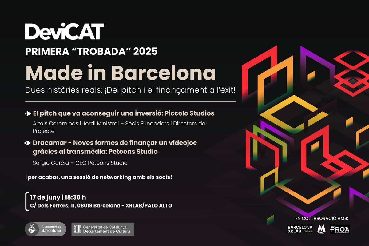 🎮 Torna la #TrobadaDeviCAT per a professionals del #videojoc!

Made in Barcelona – Dues històries reals: del pitch i el finançament a l’èxit

Un esdeveniment per conèixer de primera mà dos casos  d’èxit fets a casa nostra 🙌

🎟️bit.ly/4mNLt9h
