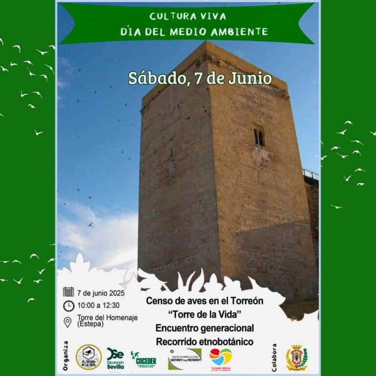 ESTEPA CELEBRA EL DÍA DEL MEDIO AMBIENTE

🌍Estepa celebrará el Día del Medio Ambiente con el censo de aves en la “Torre de la Vida”.

📅Sábado 7 de junio de 2025. De 10:00 a 12:30. 
Torre del Homenaje (Cerro de San Cristóbal de Estepa)

🐦🌱🌳El próximo sábado 7 de junio, Estepa